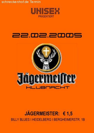 Unisex pres. Jägermeister Klub Werbeplakat