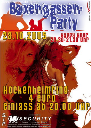 Boxengassen-Party Werbeplakat